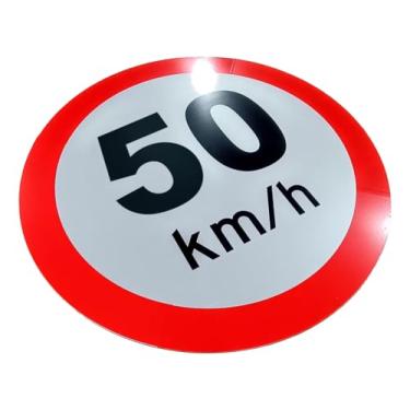 Imagem de Kit 5 Placas de Sinalização, Velocidade, Condomínio, 50km/h, Refletiva, 40cm, em ACM 3mm (alumínio composto)