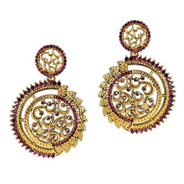 Imagem de Brincos de joia de designer de mão de obra fina de rubi falso bollywood indiano tom dourado Touchstone para mulheres