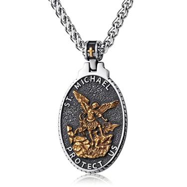 Imagem de KIRTIJW Colar de São Cristóvoo/George/Michael/Jusus/Maria para homens Aço Inoxidável Medalhão Santos Padroeiros Joias, Sem Pedra Preciosa