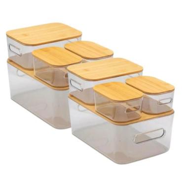 Imagem de Caixa Organizadora Acrílica com Tampa de Bambu Kit com 8 Peças - CASAV