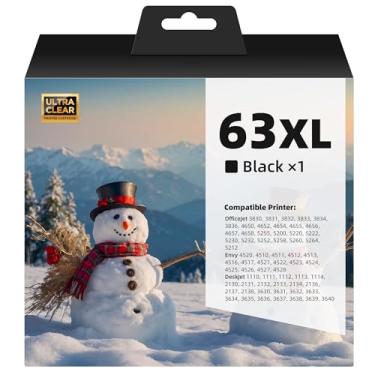 Imagem de Cartuchos de tinta de impressora 63XL para impressoras HP Officejet, Envy, Deskjet, preto