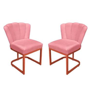 Imagem de Kit Cadeira Pétala Base Cobre Veludo Rosa - Vallisa Decor