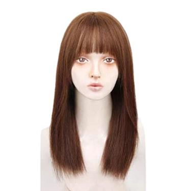 Imagem de Lindo Perucas Longas Retas Para Mulher Peruca Frontal de Renda Preta Natural Cabelo Humano Peruca Longa Preta Reta de Cabelo Humano Com Franja (19"/48cm) Ajustável