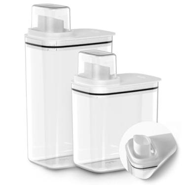 Imagem de Dispenser Porta Sabão Em Pó Grãos e Cereais Transparente 1,5 Litros(1,5 Litros,Branco)