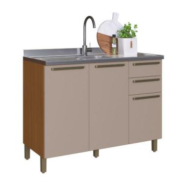 Imagem de Balcão Indekes Imperial 2 Portas 3 Gavetas 1,20 s/ Tampo, Freijo/Camur
