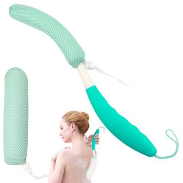 Imagem de KkaFFe Escova de Banho para As Costas de 15,35" com Esponja, Malha de Banho para As Costas com Cabo Longo Curvo, Escova de Banho para Idosos, Auxílio No Banho E No Chuveiro