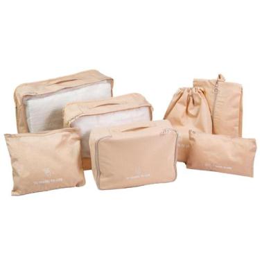 Imagem de Kit organizador para mala de viagem  7 peças linha basic bege - Mimos 