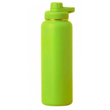 Imagem de Garrafa Squeeze Térmica de Aço Inox, 1200ml, Tampa Rosqueável, com Alça, Vacuum Bebida Quente 8H Bebida Gelada 20H (Verde Limão)