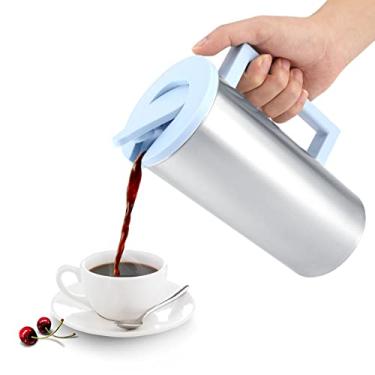 Imagem de Jarra de água, 1800 Ml de Aço Inoxidável de Aço Inoxidável Copo de Suco de Suco de Suco de Suco de Bebida Dispensadores de Geladeira Jarro de Jarro de Jarro Com Alça para a (Azul)