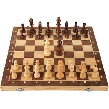 Imagem de Jogo de Xadrez Profissional 40 CM em Madeira Verniz Maciça, Dobrável, 34 Peças, Tabuleiro Dobravel, Peças de Madeira, de Luxo