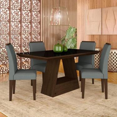 Imagem de Mesa Com 4 Cadeiras 1,36 ávila Imbuia/preto/cinza - Móveis Arapongas
