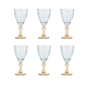 Imagem de Conjunto 6 Taças em Vidro com Detalhes na Haste Azul e Âmbar 250ml AG0053 BTC