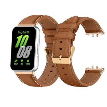 Imagem de Pulseiras de couro compatíveis com Samsung Galaxy Fit 3, pulseira de couro macio, masculinas e femininas para Samsung Galaxy Fit 3 (SM-R390) - marrom