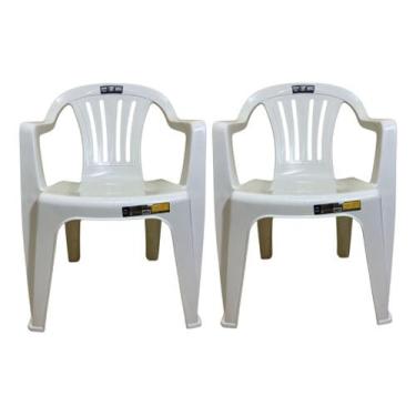 Imagem de 02 Cadeira Poltrona Plástico Mor Resistente Braço Bela Vista, Branca
