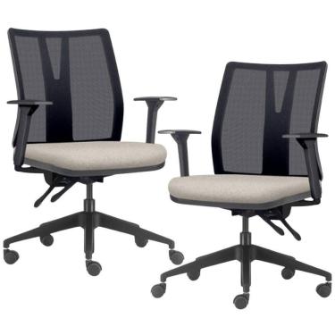 Imagem de Kit 2 Cadeiras De Escritório Giratória Diretor Flow F02 Base Preta Linho Bege Claro - Lyam Decor