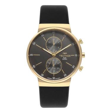 Imagem de Relógio TECHNOS masculino slim safira couro preto VD36AD/0F