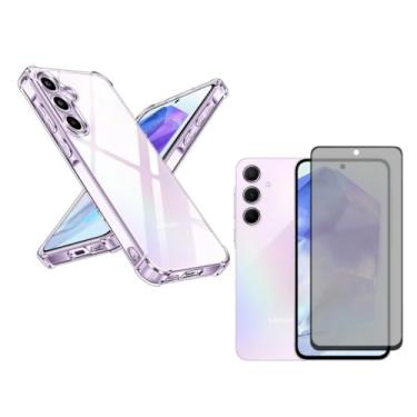 Imagem de Capa Capinha Anti Impacto + Película Privacidade 3D Para Galaxy A55 Tela De 6,6 Polegadas - (Bluepink)