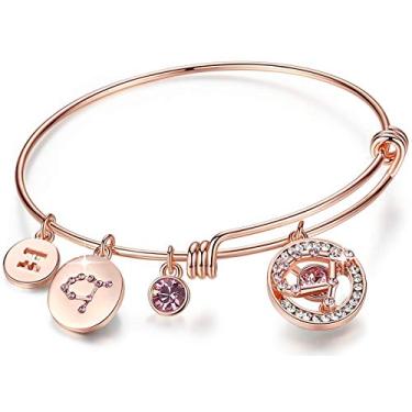 Imagem de Leafael Pulseira expansível do zodíaco Superstar feita com cristais premium constelação do horóscopo outubro novembro pedra do nascimento topázio joia marrom, banhado a ouro rosa, 18 cm, 7"+2",