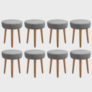 Imagem de Kit 08 Banqueta Alta Julia Industrial 55cm Pé Palito Carvalho Corino Cinza - Ahz Móveis