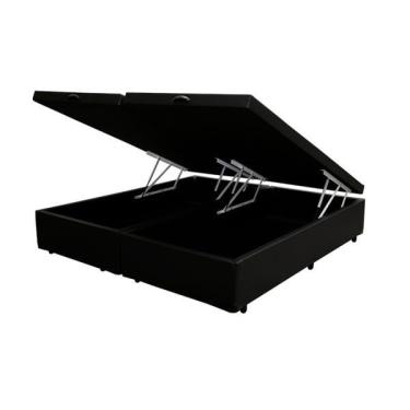 Imagem de Base Box Baú Casal Bipartido A colchões Sintético Preto 41x138x188