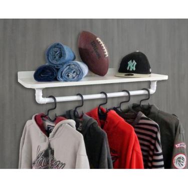 Imagem de Prateleira Suporte Cabideiro de Parede Roupas e Acessórios Estilo Indu