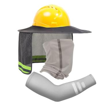 Imagem de TCCFCCT Capacete De Proteção Solar, Aba Larga, Alta Visibilidade, Viseira De Sol, Protetor De Pescoço E Bandana, Cachecol Facial Com Mangas De Construção, Acessórios Para Capacete, Capacete Não Incl