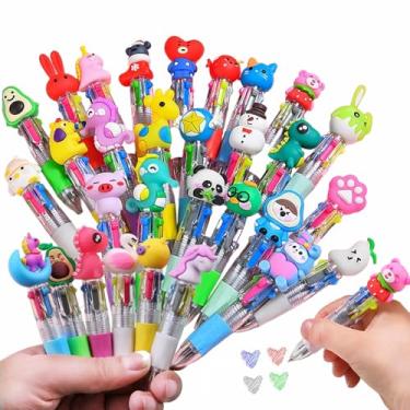 Imagem de Pacote com 50 mini canetas multicoloridas, canetas esferográficas de animais kawaii de tinta colorida 4 em 1 para prêmios de sala de aula, aniversários e festas infantis, kit de lembrancinhas de bolsa