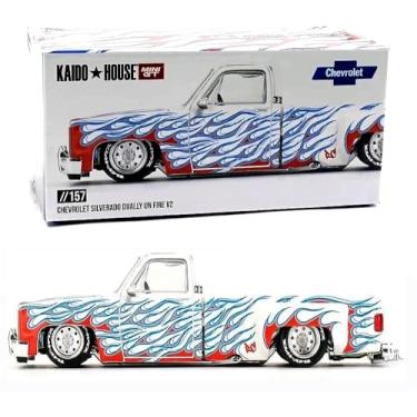 Imagem de Diecast Model Car Compatible for Kaido House x Mini GT 1:64 Chevy Silverado Dually on Fire V2 with Flames Limited Edition Die-cast KHMG157