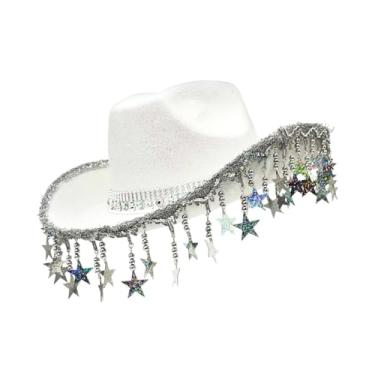 Imagem de YIJU Chapéu de cowboy larga abordagem para festival de música para férias ao ar livre de férias de noivado, Branco