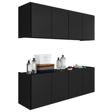 Imagem de Armário Aéreo e Balcão Para Lavanderia 118cm Monna Preto Z34 - Mpozena