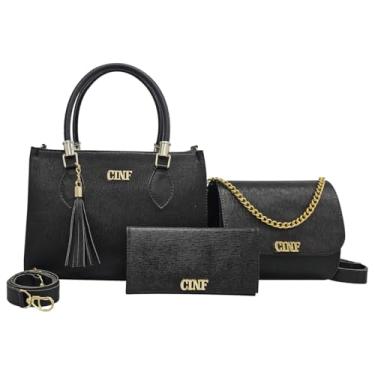 Imagem de Kit Bolsas Feminina Transversal Média + Tira Colo + Carteira (Preta)