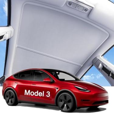 Imagem de Protetor solar Tesla Model 3 para telhado, proteção contra raios UV de atualização, adequado para modelo 3 2020-2023, isolamento térmico sem lacunas e sem lacunas sombra dobrável, acessórios Tesla