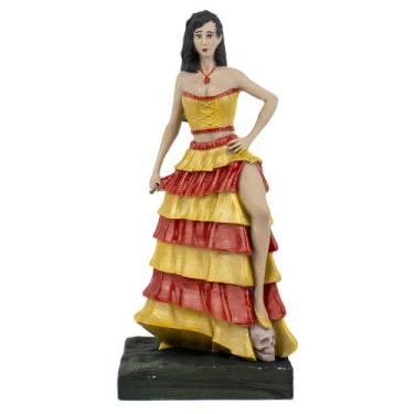 Imagem de Escultura Pomba Gira Vermelha Dourada 24 cm Crânio Resina - Lua Místic