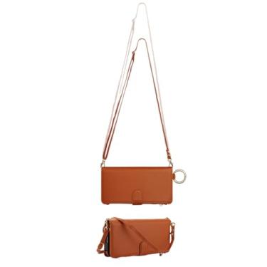 Imagem de HJZSZX Para Samsung A54 (5G) Ring Crossbody Zip Wallet Phone Case Wrist Strap Flip Purse Cover (Para Samsung A54 (5G)/Marrom Escuro)