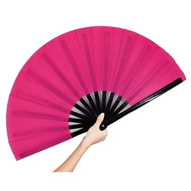 Imagem de STHUAHE Grande ventilador de mão dobrável rave para mulheres e homens, grande ventilador de mão dobrável de bambu renascentista ventilador dobrável para festival, EDM, dança, ondas de calor, presente, desempenho