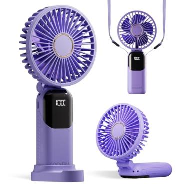 Imagem de Ventilador portátil Gockera, ventilador operado por bateria de 4200 mAh, 5 velocidades e display digital, ventiladores de maquiagem com base, para mulheres, ventilador portátil 3 em 1, dobrável, 180°