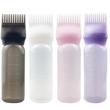 Imagem de ZGQHZR 4 PCS Root Comb Applicator Bottle,Hair Oiling Applicator,Hair Oil Applicator Bottle for Hair Dye Shampoos Hair Salons.6oz (black+white+pink+purple)