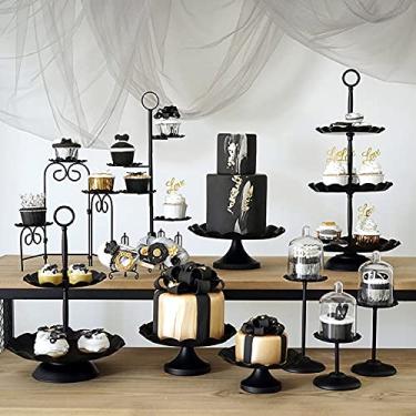 Imagem de Loyaltaling Suportes de bolo, 16 peças de suporte de bolo, suporte de frutas de metal, bandeja para cupcake, festa de aniversário, chá de bebê, fornecedor de casamento, mesa de sobremesa, decoração de mesa para casa (preta)