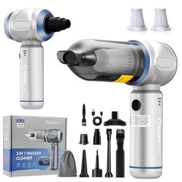 Imagem de SakerPlus Aspirador De Pó Portátil Sem Fio Para Carro, Mini 3 Em 1, Alta Potência 17500Pa, E Soprador Ar Sucção, Sopro, Inflagem Desinflagem, Ideal Casa Escritório