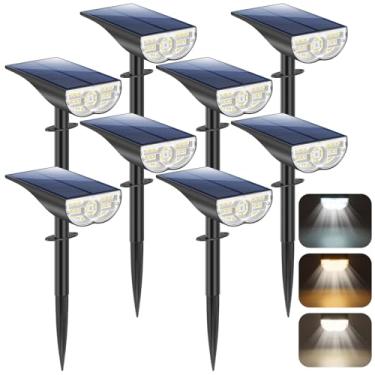 Imagem de Luzes solares ao ar livre, 5 modos de trabalho, holofotes alimentados por energia solar para quintal, luzes de paisagem externas à prova d'água com 3 temperaturas de cor, luzes externas de LED