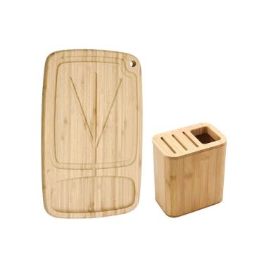 Imagem de Tabua de Carne Churrasco e Porta Facas Utensilios Bambu 2un