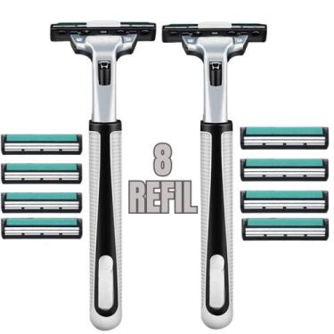 Imagem de 2 Pcs Aparelho de Barbear Lâmina Dupla com 8 Cartuchos Fita Lubrifican