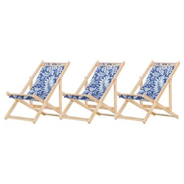 Imagem de Kit 3 Cadeira Espreguiçadeira Dobrável S-b-folhas Brancas