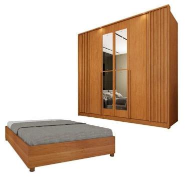 Imagem de Guarda-roupa 6 Portas Com Espelho Ripado Nova York E Cama Casal Queen Monaco Espresso Móveis Cinamomo