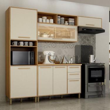 Imagem de Cozinha Completa 4 Peças 7 Portas 2 Gavetas Salvador Marrom-bege