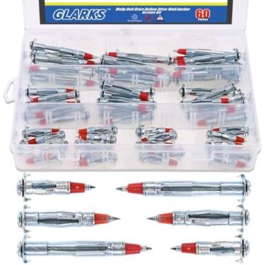 Imagem de Glarks 60pcs Heavy Duty 1/8" polegada 35/46/59 mm Zinco Banhado Aço Molly Bolt Drive Oco Disco Ancoragem Kit Parafusos de Parede, Molly Bolt Kit, zinc