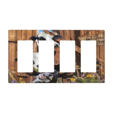 Imagem de Farm Cow Farmhouse Porta de celeiro conjunto com 4 peças de balancim/GFCI/placa decorativa para interruptor de luz, painel elétrico decorativo, capas de tomada