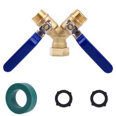 Imagem de lasuroa Divisor Mangueira, Divisor Torneira Jardim em Latão 2 Vias Resistente com 2 Juntas 1 Fita Adesiva Rosca GHT de 3/4" Válvula Y Adaptador de Torneira Mangueira Jardim