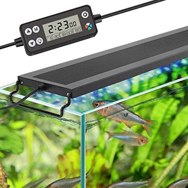 Imagem de hygger Luz de aquário LED de liga automática, luz de aquário de espectro completo com monitor LCD, ciclo de iluminação 24 horas por dia, 7 cores, temporizador ajustável, IP68 impermeável, 3 modos para tanque plantado de água doce de 12 a 18 polegadas