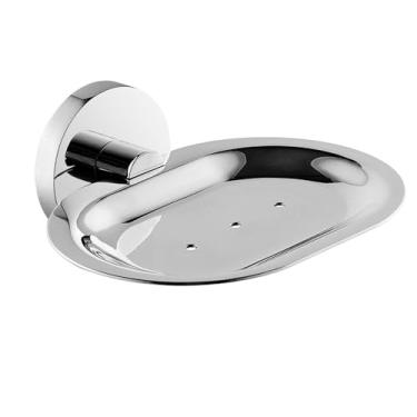 Imagem de Conjunto de espelho cromado para banheiro - Toalheiro, porta-lenços, prateleira de vidro com saboneteira - Acessórios modernos de 6 peças, saboneteira